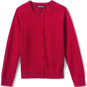 Lands’ End School Uniform Girls Cotton Modal Cardigan Sweater(Red)