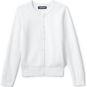 Lands’ End School Uniform Girls Cotton Modal Cardigan Sweater(White)