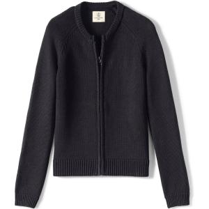 Lands’ End School Uniform Girls Cotton Modal Zip-Front Cardigan Sweater(Black)