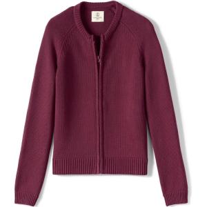 Lands’ End School Uniform Girls Cotton Modal Zip-Front Cardigan Sweater(Burgundy)