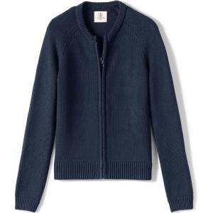 Lands’ End School Uniform Girls Cotton Modal Zip-Front Cardigan Sweater(Classic Navy)