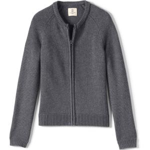 Lands’ End School Uniform Girls Cotton Modal Zip-Front Cardigan Sweater(Coal Heather)