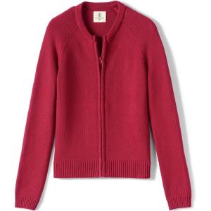 Lands’ End School Uniform Girls Cotton Modal Zip-Front Cardigan Sweater(Red)