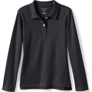 Lands’ End School Uniform Girls Long Sleeve Feminine Fit Interlock Polo Shirt(Black)