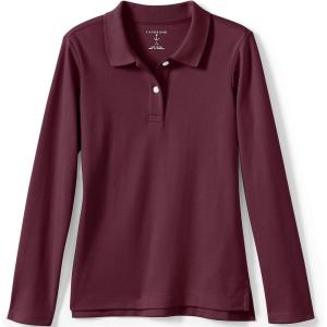 Lands’ End School Uniform Girls Long Sleeve Feminine Fit Interlock Polo Shirt(Burgundy)
