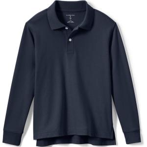 Lands’ End School Uniform Girls Long Sleeve Feminine Fit Interlock Polo Shirt(Classic Navy)