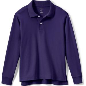 Lands’ End School Uniform Girls Long Sleeve Feminine Fit Interlock Polo Shirt(Deep Purple)