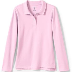 Lands’ End School Uniform Girls Long Sleeve Feminine Fit Interlock Polo Shirt(Ice Pink)