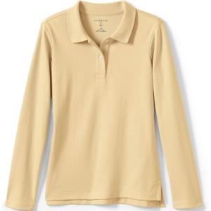 Lands’ End School Uniform Girls Long Sleeve Feminine Fit Interlock Polo Shirt(Maize)