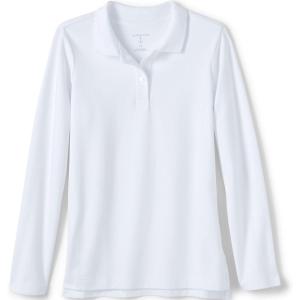 Lands’ End School Uniform Girls Long Sleeve Feminine Fit Interlock Polo Shirt(White)