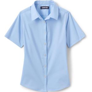 Lands’ End School Uniform Girls No Gape Short Sleeve Stretch Shirt(Light Sea Blue)