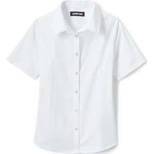 Lands’ End School Uniform Girls No Gape Short Sleeve Stretch Shirt(Pearl White)