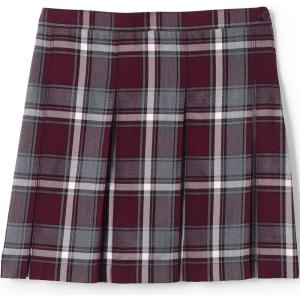 Lands’ End School Uniform Girls Plaid Box Pleat Skirt Top of The Knee(Burgundy/Gray Plaid)