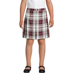 Lands’ End School Uniform Girls Plaid Box Pleat Skirt Top of The Knee(Garnet/Khaki Plaid)