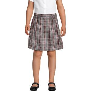 Lands’ End School Uniform Girls Plaid Box Pleat Skirt Top of The Knee(Gray Heather/Maroon Plaid)