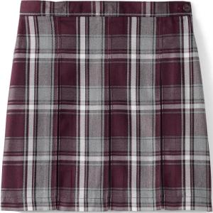 Lands’ End School Uniform Girls Plaid Box Pleat Skirt Top of The Knee(Plaid Burgundy/Gray)