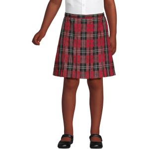 Lands’ End School Uniform Girls Plaid Box Pleat Skirt Top of The Knee(Red/Black Plaid)