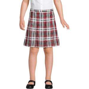 Lands’ End School Uniform Girls Plaid Box Pleat Skirt Top of The Knee(Red/Graphite Plaid)