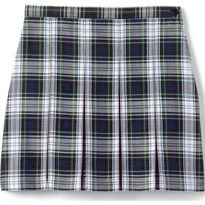 Lands’ End School Uniform Girls Plaid Box Pleat Skirt Top of The Knee(White Plaid)