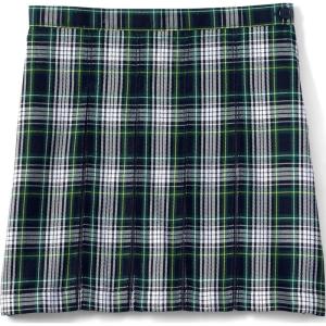 Lands’ End School Uniform Girls Plaid Box Pleat Skirt Top of The Knee(White/Evergreen Plaid)
