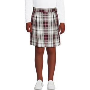 Lands’ End School Uniform Girls Plaid Skort Top of Knee(Garnet/Khaki Plaid)