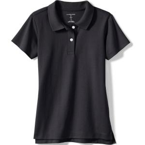 Lands’ End School Uniform Girls Short Sleeve Feminine Fit Interlock Polo Shirt(Black)