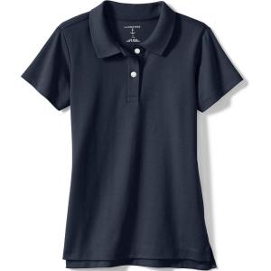Lands’ End School Uniform Girls Short Sleeve Feminine Fit Interlock Polo Shirt(Classic Navy)