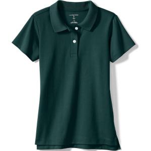 Lands’ End School Uniform Girls Short Sleeve Feminine Fit Interlock Polo Shirt(Evergreen)