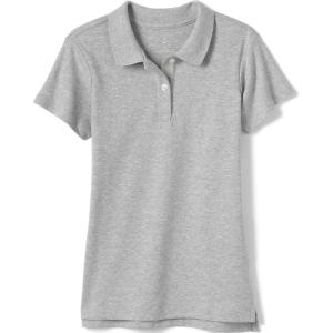 Lands’ End School Uniform Girls Short Sleeve Feminine Fit Interlock Polo Shirt(Gray Heather)