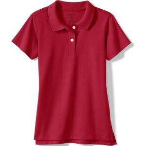 Lands’ End School Uniform Girls Short Sleeve Feminine Fit Interlock Polo Shirt(Red)
