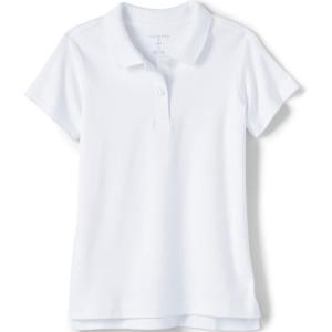 Lands’ End School Uniform Girls Short Sleeve Feminine Fit Interlock Polo Shirt(White)
