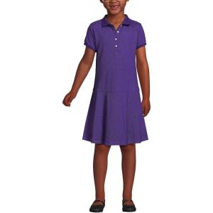 Lands’ End School Uniform Girls Short Sleeve Mesh Pleated Polo Dress(Deep Purple)