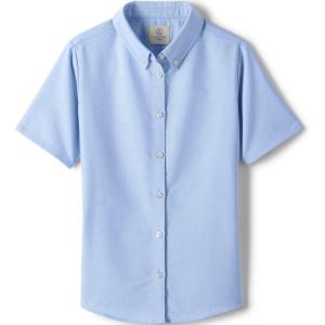 Lands’ End School Uniform Girls Short Sleeve Oxford Dress Shirt(Blue)