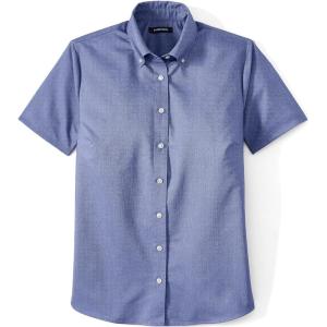 Lands’ End School Uniform Girls Short Sleeve Oxford Dress Shirt(French Blue)