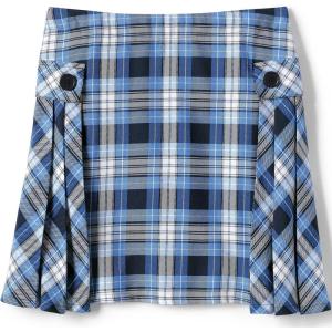 Lands’ End School Uniform Girls Side Pleat Plaid Skort Above Knee(Clear Blue Plaid)