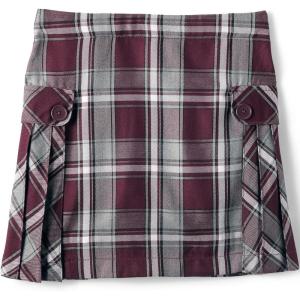 Lands’ End School Uniform Girls Side Pleat Plaid Skort Above Knee(Plaid Burgundy/Gray)