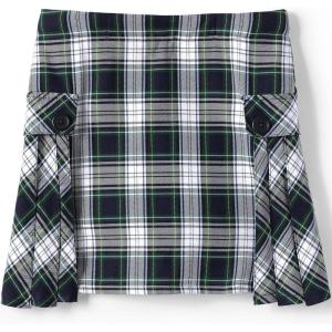Lands’ End School Uniform Girls Side Pleat Plaid Skort Above Knee(White Plaid)