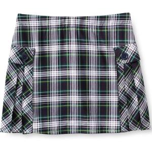 Lands’ End School Uniform Girls Side Pleat Plaid Skort Above Knee(White/Evergreen Plaid)