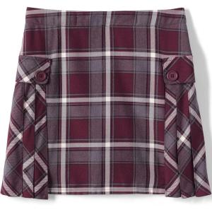 Lands’ End School Uniform Girls Slim Side Pleat Plaid Skort Above Knee(Burgundy/Gray Plaid)