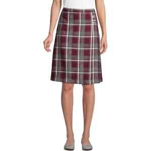 Lands’ End School Uniform Girls Solid A-line Skirt Below The Knee(Burgundy/gray Plaid)