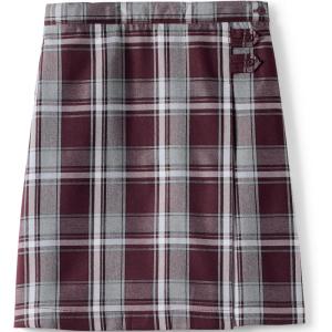 Lands’ End School Uniform Girls Solid A-line Skirt Below The Knee(Plaid Burgundy/Gray)
