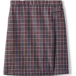 Lands’ End School Uniform Girls Solid A-line Skirt Below The Knee(Plaid Gray Heather/Maroon)