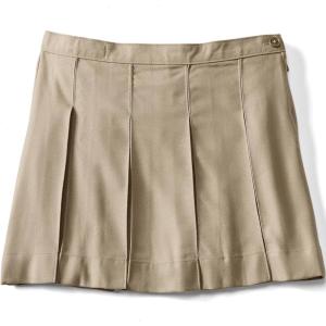 Lands’ End School Uniform Girls Solid Box Pleat Skirt Above Knee(Khaki)