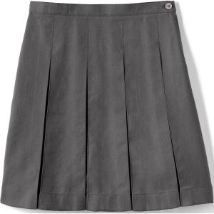 Lands’ End School Uniform Girls Solid Box Pleat Skirt Below The Knee(Gray)