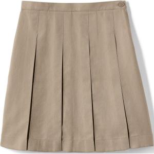 Lands’ End School Uniform Girls Solid Box Pleat Skirt Below The Knee(Khaki)
