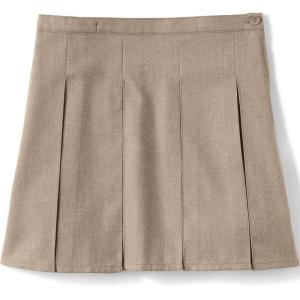 Lands’ End School Uniform Girls Solid Box Pleat Skirt Top of Knee(Khaki)