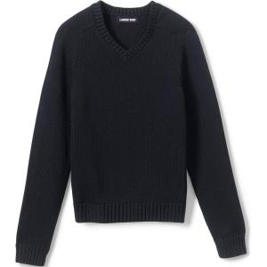 Lands’ End School Uniform Kids Cotton Modal V-Neck Sweater(Black)