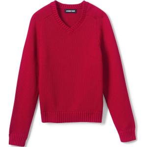 Lands’ End School Uniform Kids Cotton Modal V-Neck Sweater(Red)