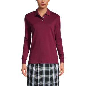Lands’ End School Uniform Kids Long Sleeve Interlock Polo Shirt(Burgundy)