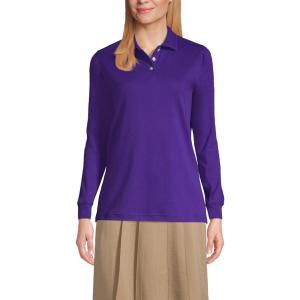 Lands’ End School Uniform Kids Long Sleeve Interlock Polo Shirt(Deep Purple)